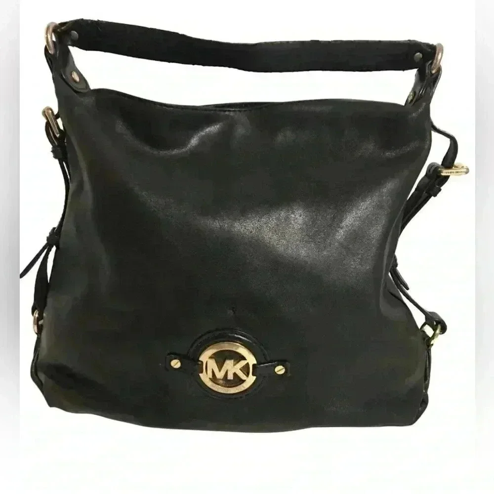 Michael kors black leather hobo handbag